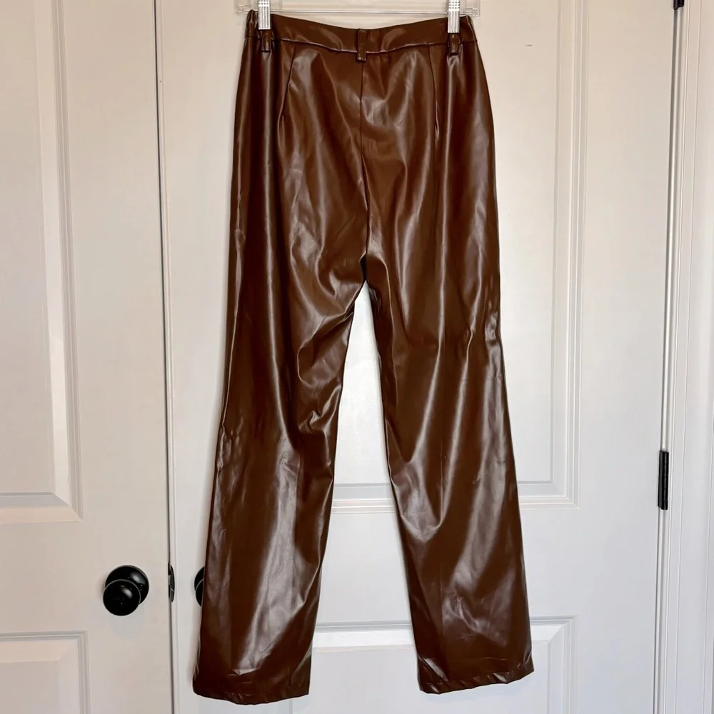 NWT Princess Polly Lillie Faux Leather High Waist Straight Leg Pants Brown Tan 6 - Picture 5 of 9